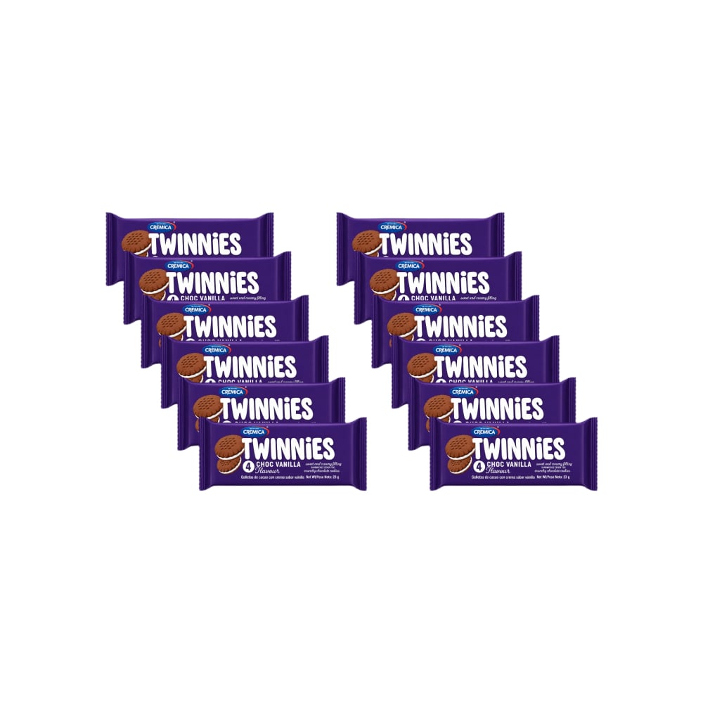 Galletas de chocolate con crema sabor a vainilla Twinnies Mrs Bector's Cremica (12 x 23 g / 0.81 oz) - Imagen 1