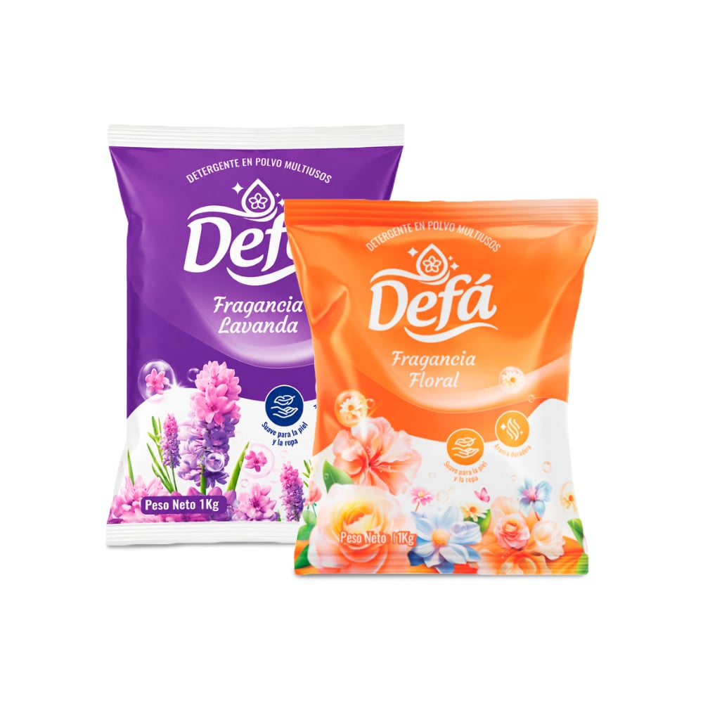 Combo de detergentes Defá #1: Detergente en polvo multiusos fragancia de lavanda Defá + Detergente en polvo multiusos fragancia floral Defá - Imagen 1
