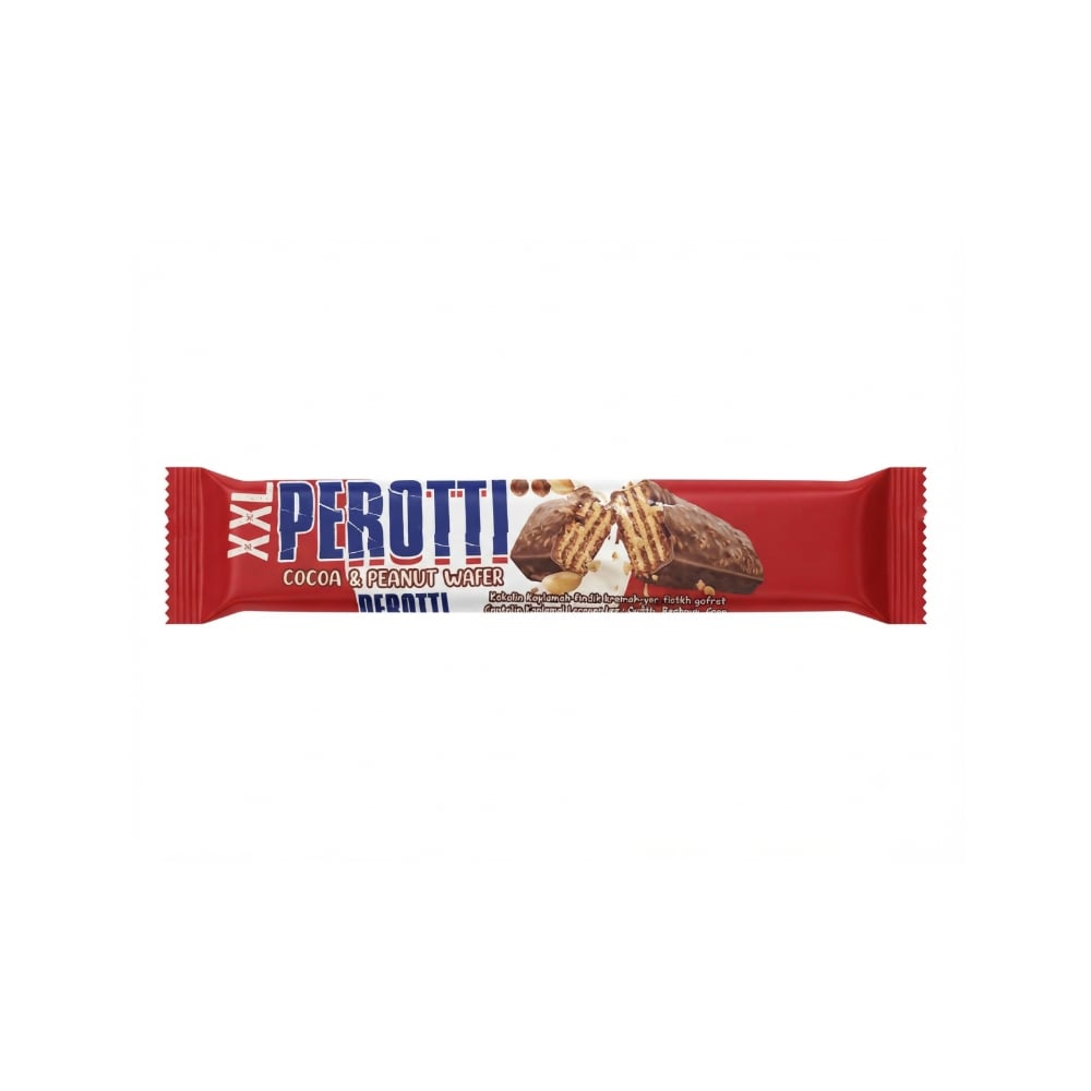 Oblea de maní con crema de avellanas y cubierta de cacao Perotti XXL Akai (70 g / 2.46 oz) - Imagen 1