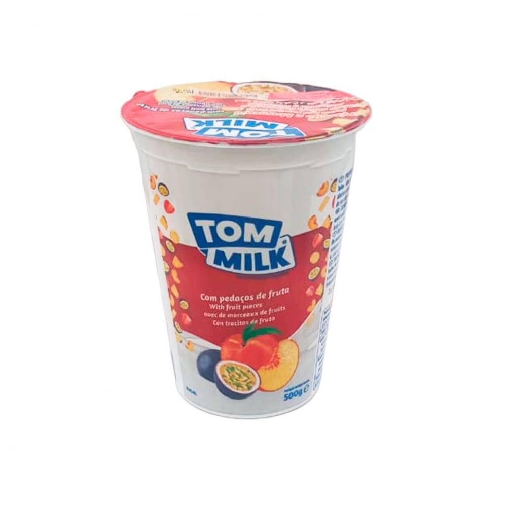 Yogurt pasteurizado sabor melocotón y maracuyá con trocitos de fruta Tom Milk (500 g / 1.10 lb) - Imagen 1