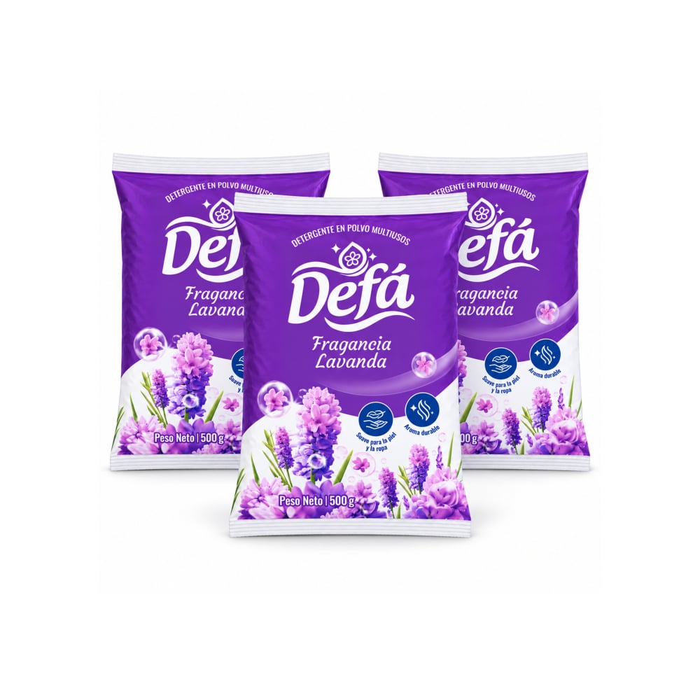Detergente en polvo multiusos fragancia lavanda Defá (3x 500 g / 1.1 lb) - Imagen 1