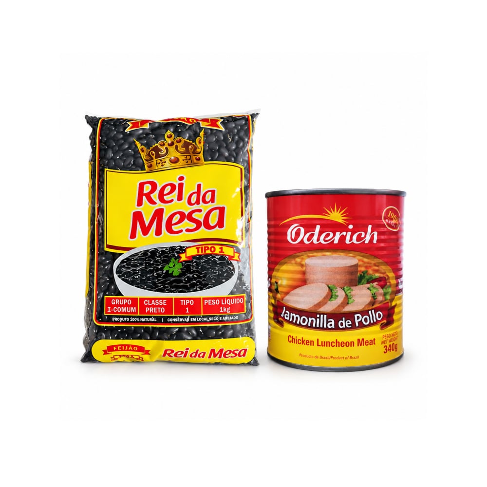 Frijoles negros tipo 1 Rei da Mesa Feijao (1 kg / 2.2 lb) + Jamonilla de pollo Oderich (340 g / 0.75 lb) - Imagen 1