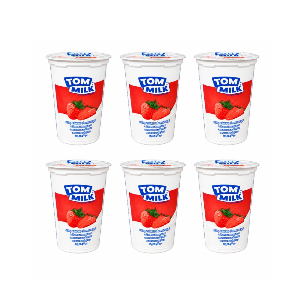 Yogurt pasteurizado sabor fresa con trocitos de frutas Tom Milk (6 x 500 g / 1.10 lb) - Imagen 1
