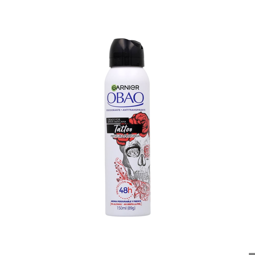 Desodorante spray frescura profunda Tattoo Obao (89 g / 150 ml) - Imagen 1