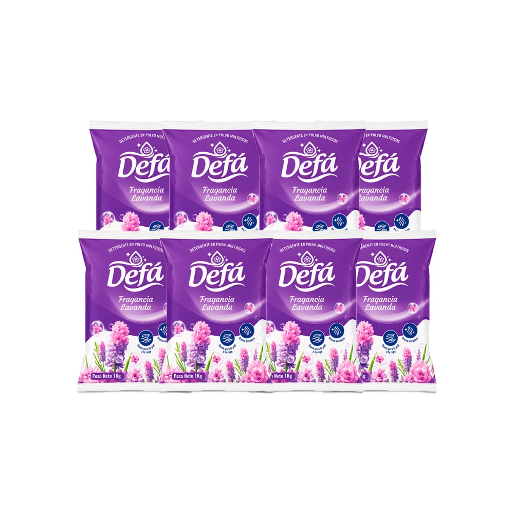 Detergente en polvo multiusos fragancia de lavanda Defá (8 x 1 kg / 2.2 lb) - Imagen 1