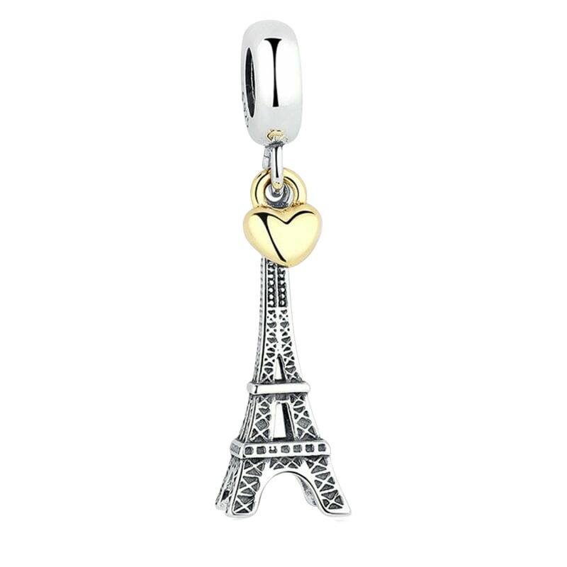 Charm colgante de plata S925 estilo Pandora torre Eiffel con corazón - Imagen 1