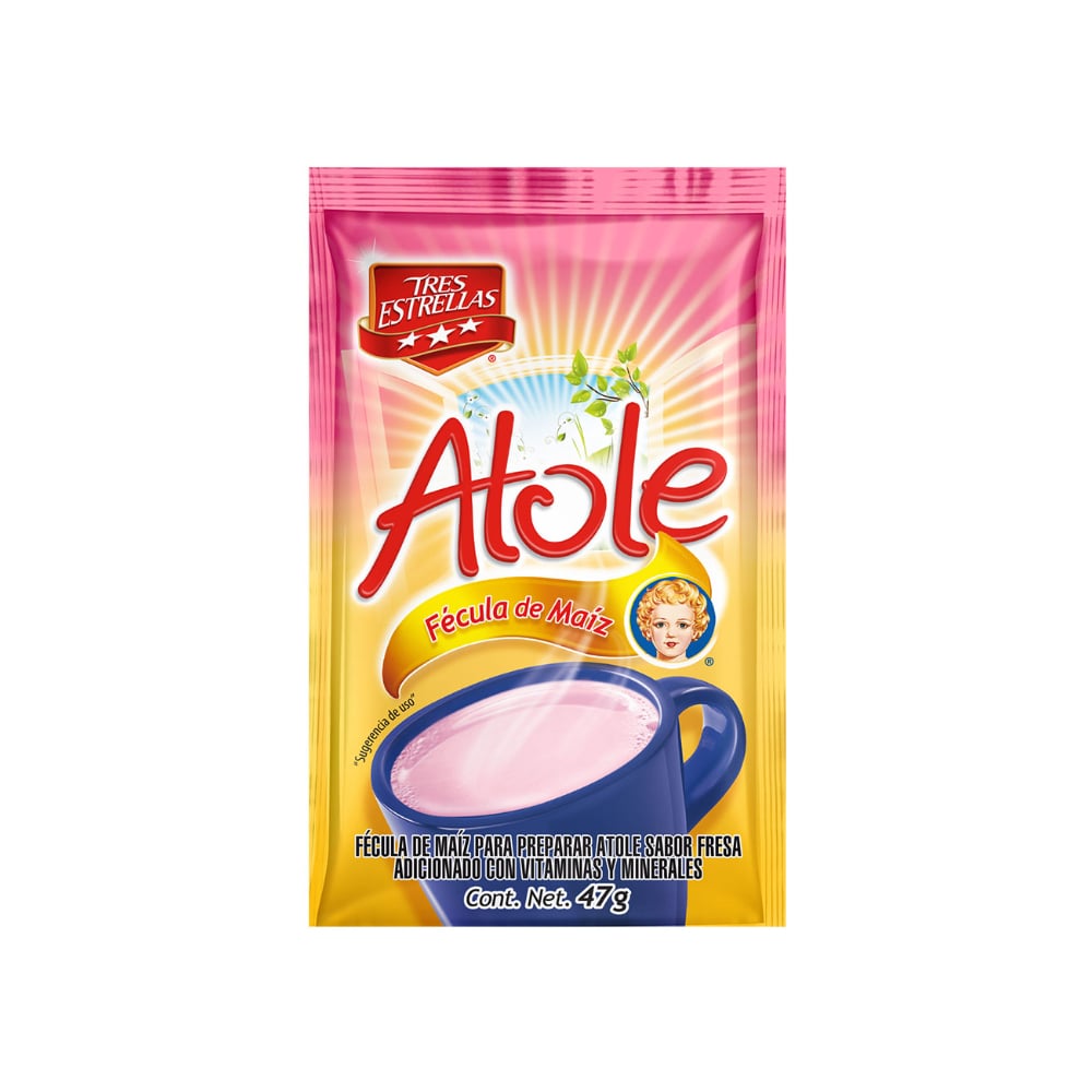 Fécula de maíz para preparar atole sabor fresa Tres Estrellas (47 g / 1.7 oz) - Imagen 1
