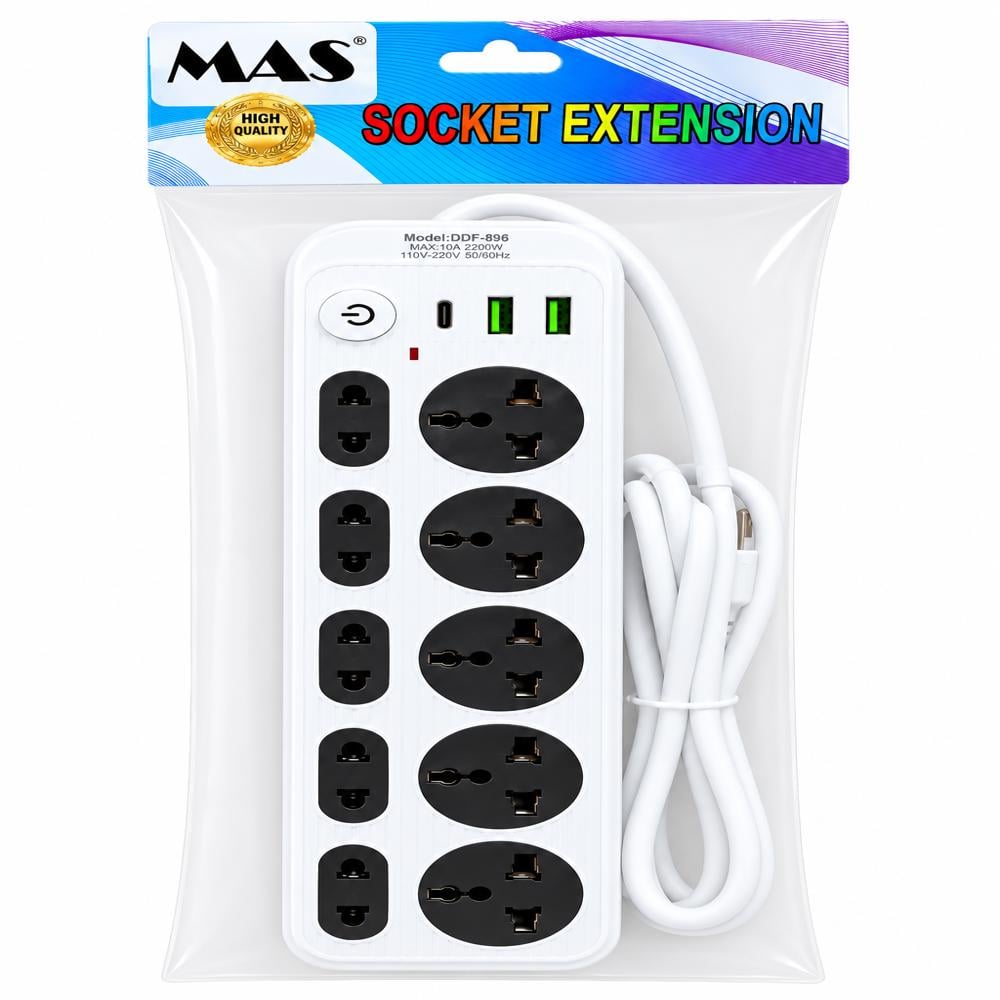 Extensión de 2 m con 10 enchufes con puertos USB MAS - Imagen 1