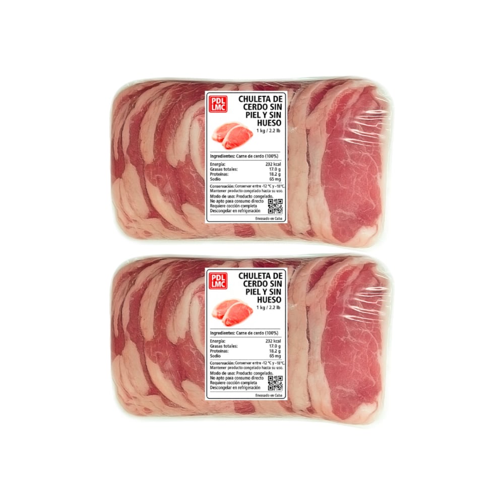 Chuleta de cerdo sin piel y sin hueso PDL LMC (2 x 1 kg / 2.2 lb) - Imagen 1