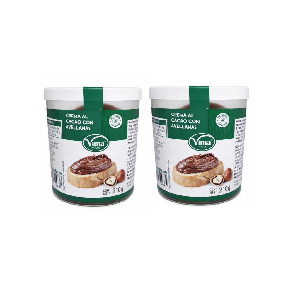 Crema de cacao con avellanas Vima Foods (2 x 210 g / 7.41 oz) - Imagen 1