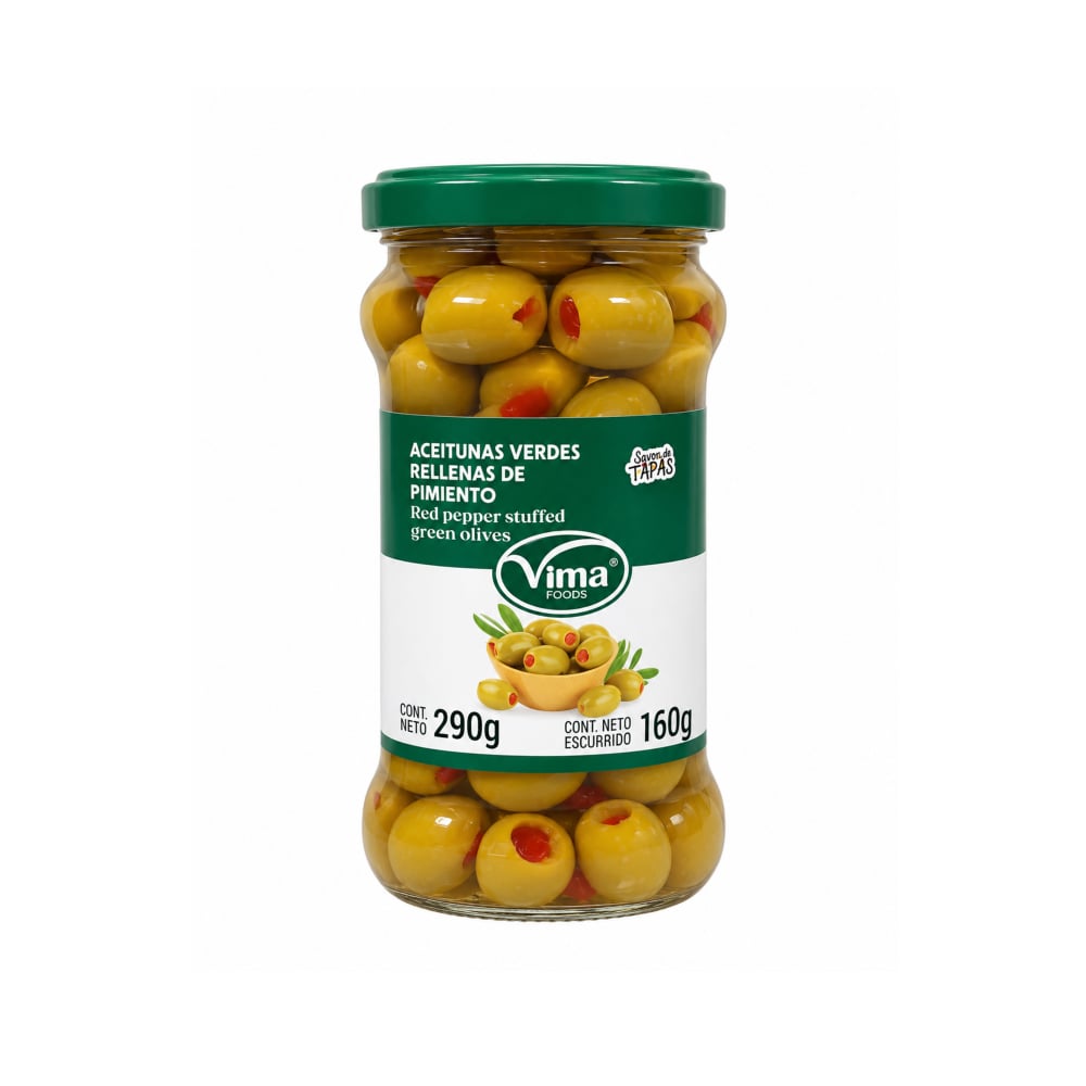 Aceitunas rellenas de pimiento Vima Foods (290 g / 10.23 oz) - Imagen 1