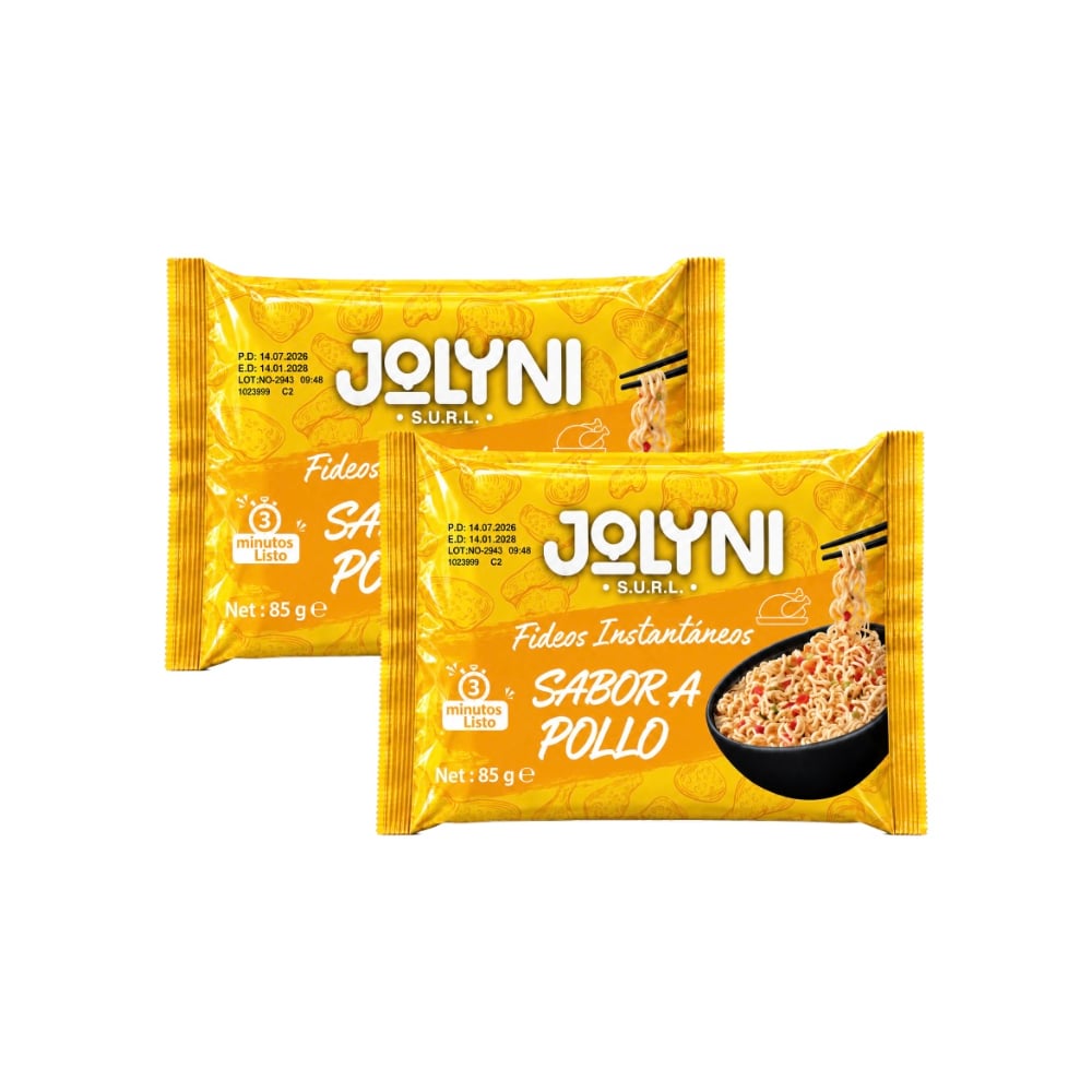 Sopa de fideos instantáneos sabor pollo Jolyni (2 x 85 g / 3 oz) - Imagen 1