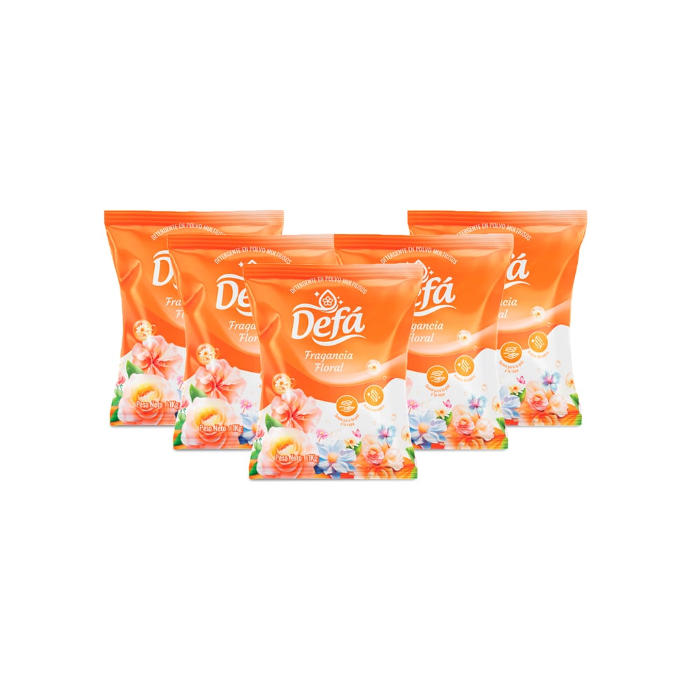 Detergente en polvo multiusos fragancia floral Defá (5 x 1 kg / 2.2 lb) - Imagen 1