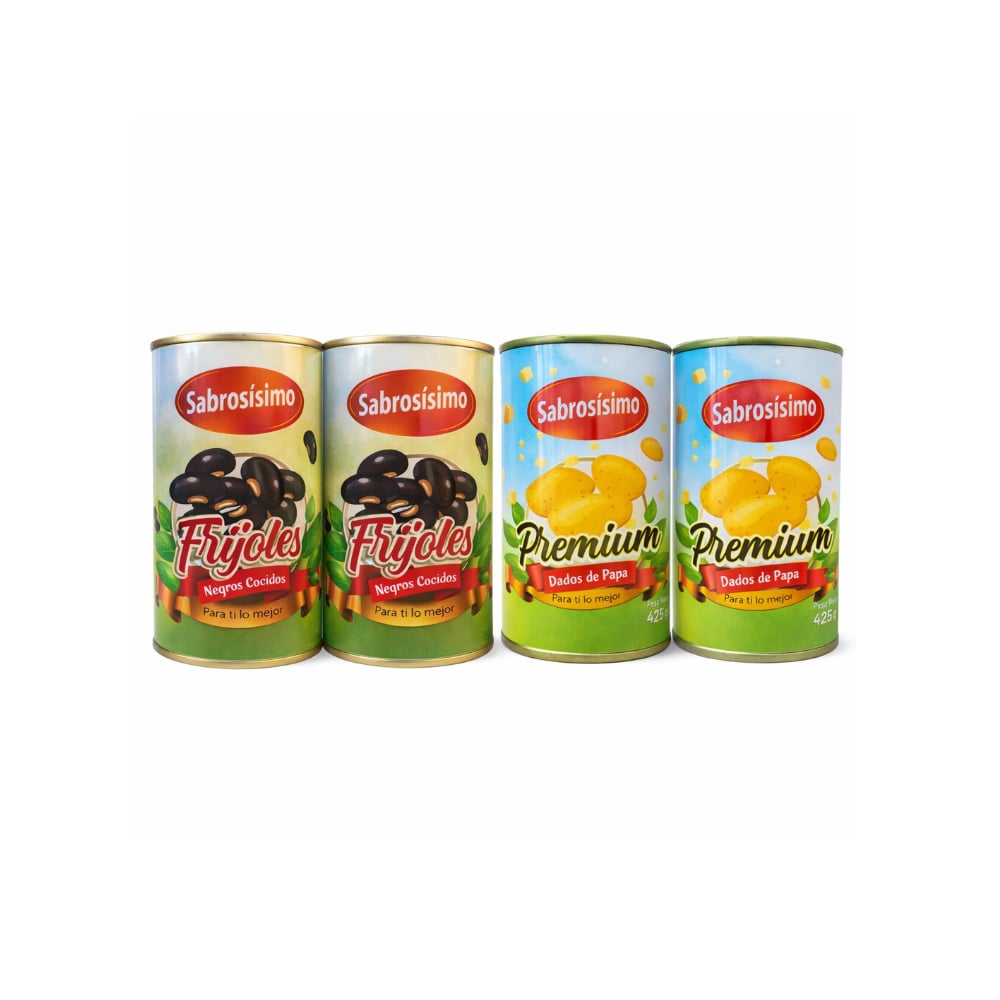 Combo Frijoles negros cocidos Sabrosísimo (2 x 400 g / 14.11 oz) + Dados de papa enlatado Sabrosísimo (2 x 425 g / 14.99 oz) - Imagen 1