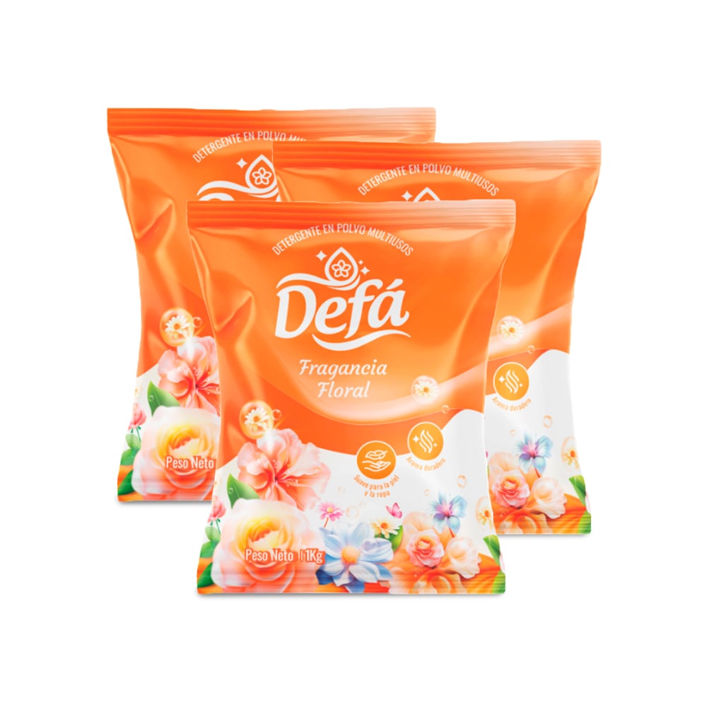 Detergente en polvo multiusos fragancia floral Defá (3 x 1 kg / 2.2 lb) - Imagen 1