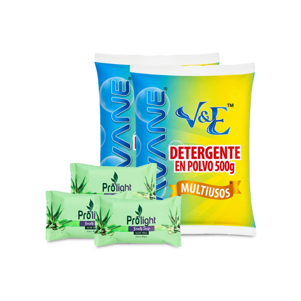 Combo de higiene y limpieza #6: Detergente en polvo multiuso con aroma floral Lavane + Jabón de belleza con fragancia aloe vera Prolight - Imagen 1