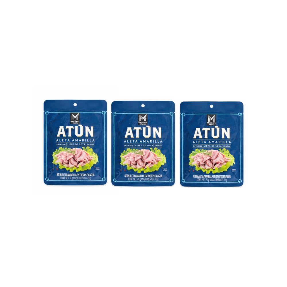 Atún aleta amarilla en trozos en agua Member's Mark (3 x 74 g / 2.61 oz) - Imagen 1