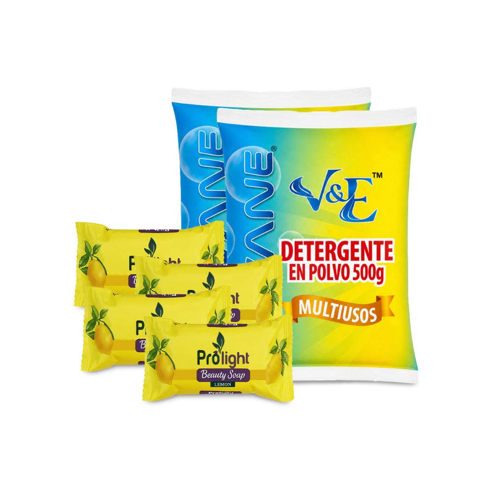 Combo de higiene y limpieza #12: Detergente en polvo multiuso con aroma floral Lavane + Jabón de belleza con fragancia a limón Prolight - Imagen 1