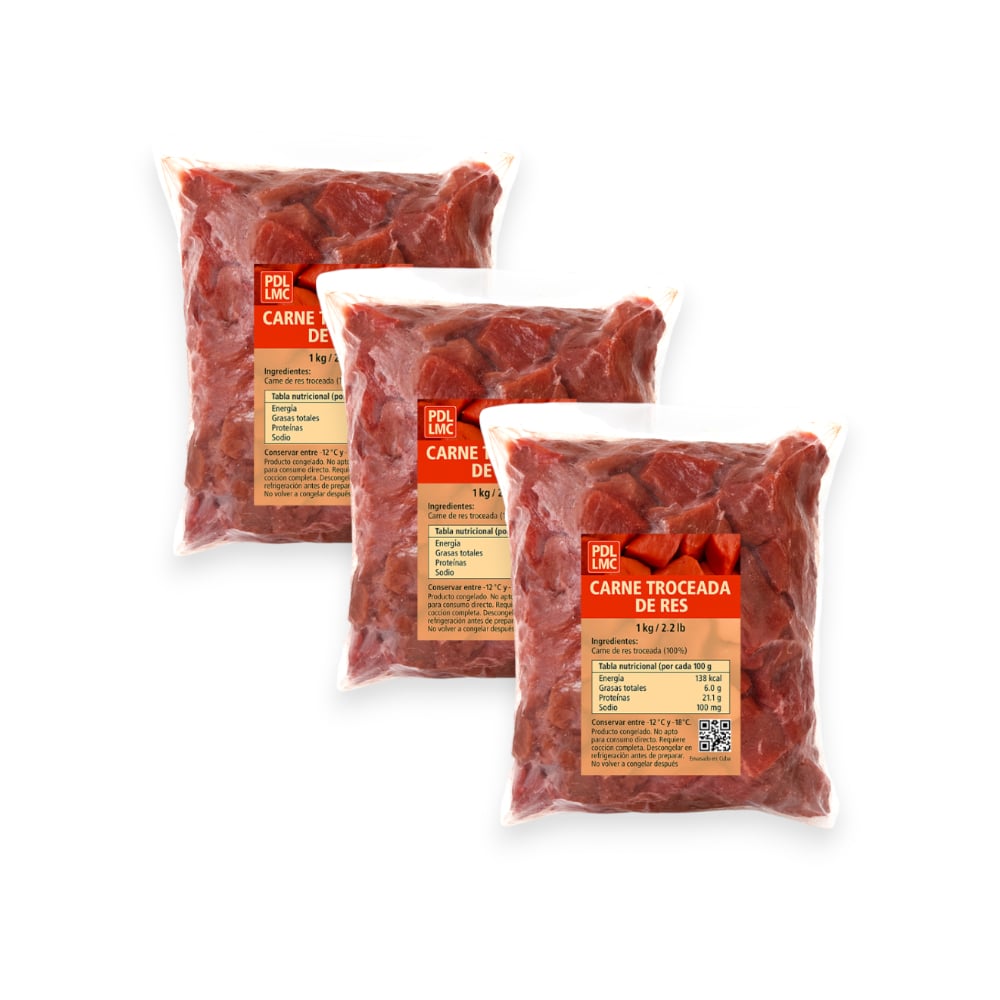 Carne troceada de res PDL LMC (3 x 1 kg / 2.2 lb) - Imagen 1