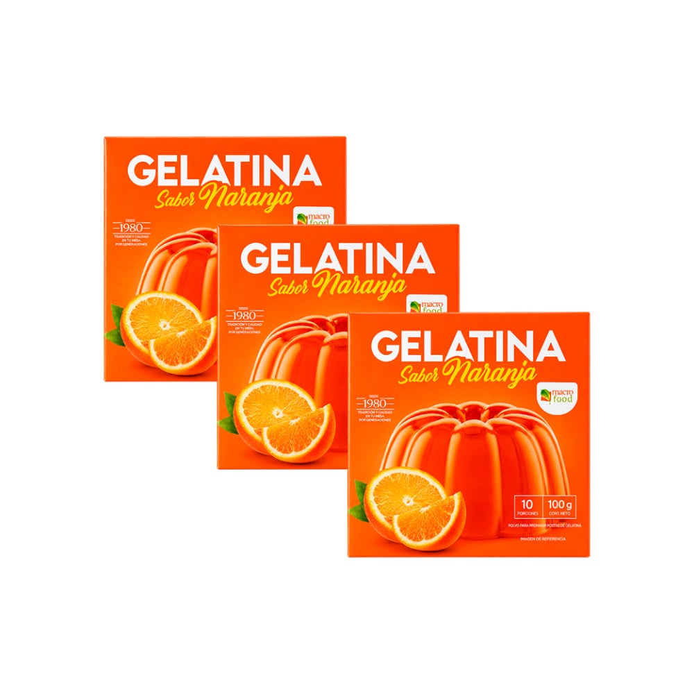 Gelatina sabor naranja Macro Food (3 x 100 g / 3.5 oz) - Imagen 1
