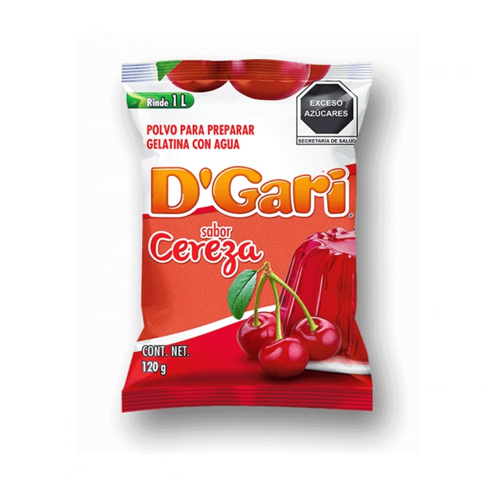 Polvo para prepara gelatina con agua - sabor cereza D'Gari (120 g / 4.23 oz) - Imagen 1