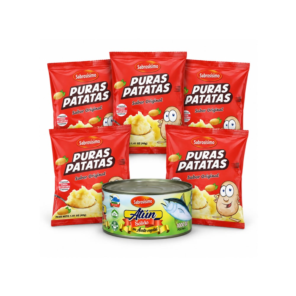 Combo Trozos de atún en aceite Sabrosísimo (1 kg / 2.2 lb) + Puré de puras patatas instantáneo Sabrosísimo (5 X 40g ) - Imagen 1