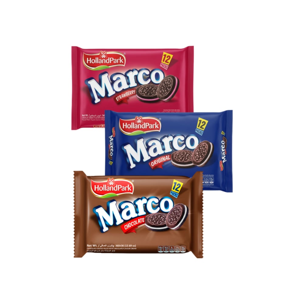 Galletas de chocolate con rellenos sabor chocolate, vainilla y fresa Marco HollanPark (360 g / 12.69 oz cada uno) - Imagen 1