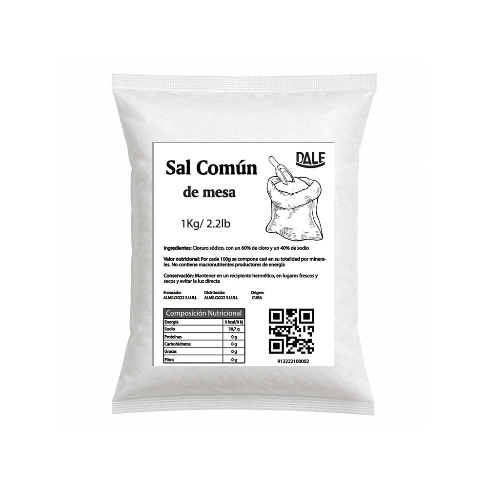 Sal común de mesa Dale (1 kg / 2.2 lb) - Imagen 1