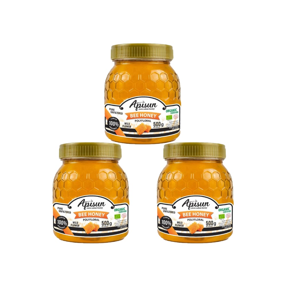 Miel de abejas polifloral 100% natural Apisun (3 x 500 g / 1.1 lb) - Imagen 1
