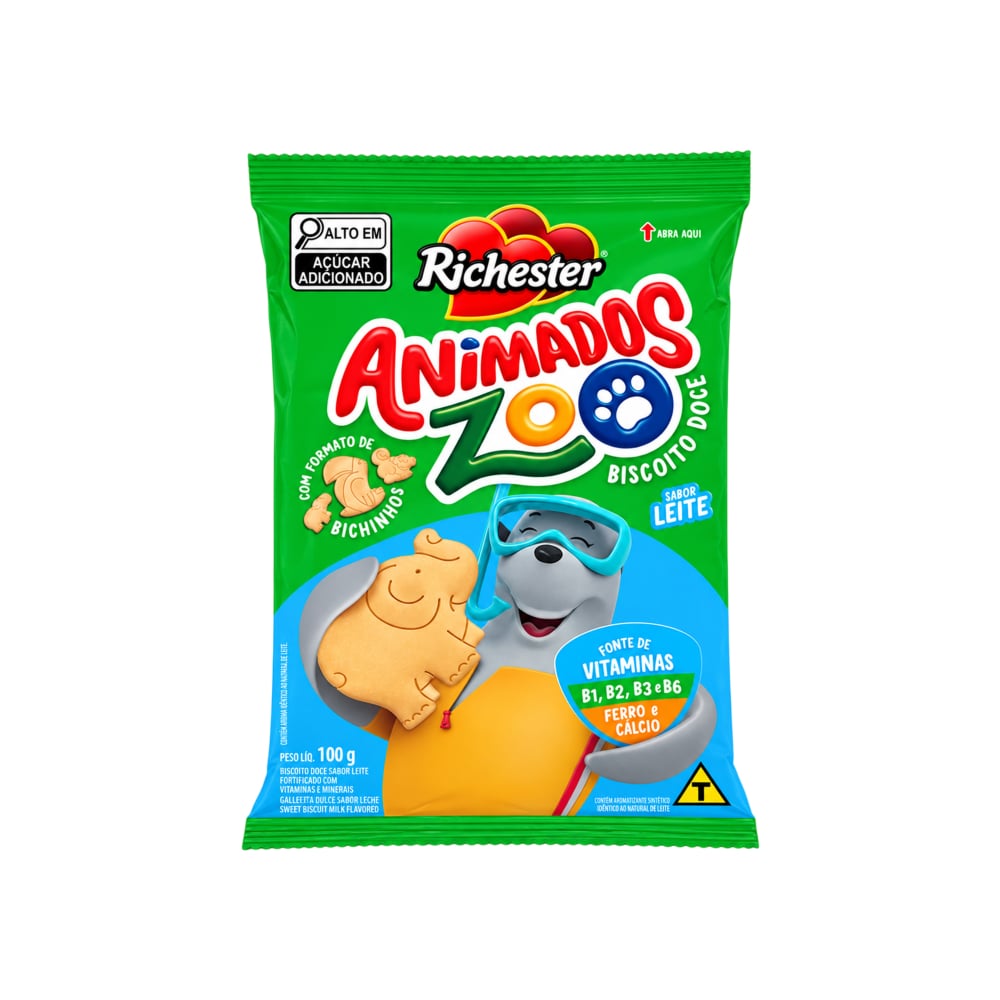 Galletas dulces con sabor a leche fortificadas con vitaminas y minerales Richester Animados Zoo (100 g / 3.52 oz) - Imagen 1