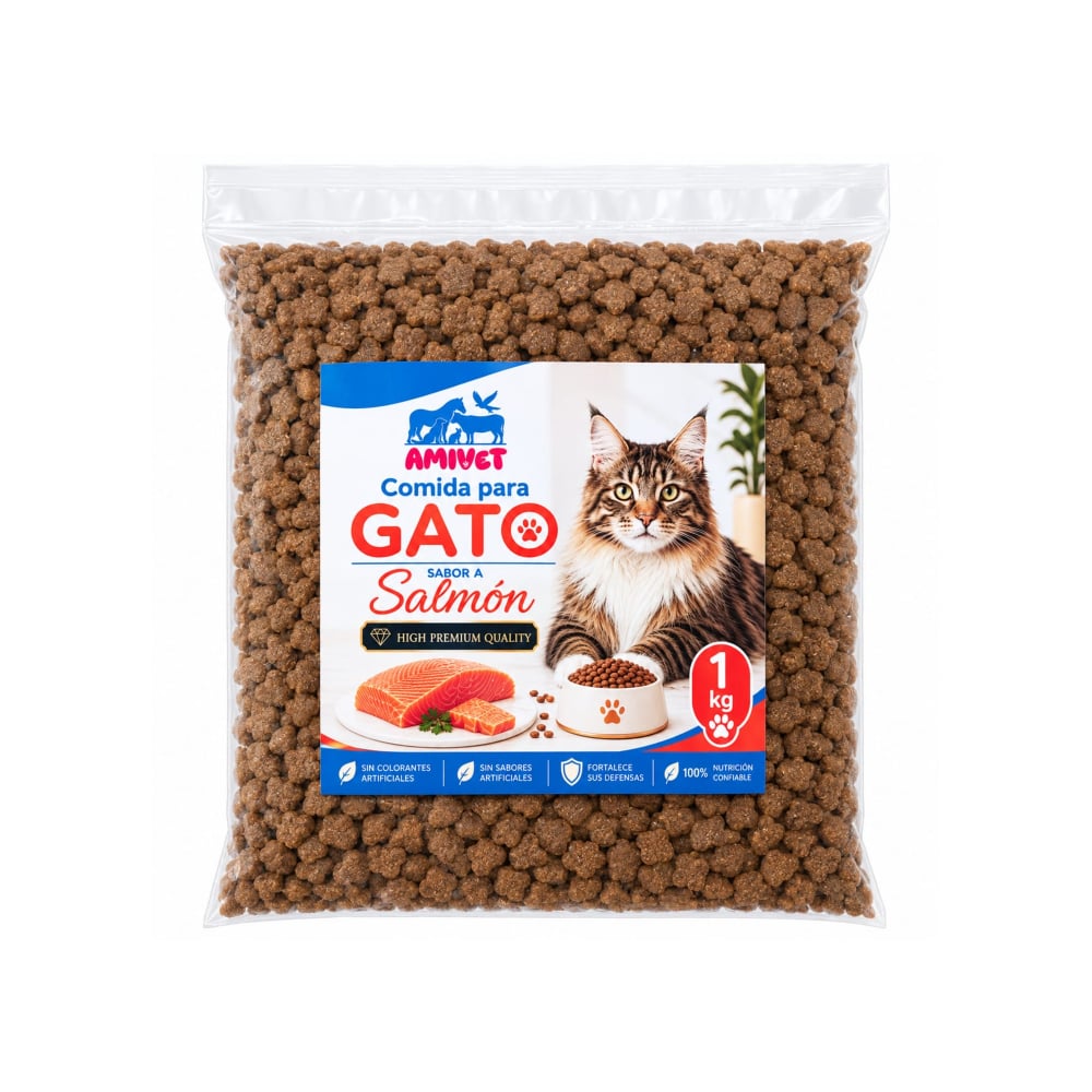 Pienso con sabor a salmón para gatos AMIVET (1 kg / 2.2 lb) - Imagen 1