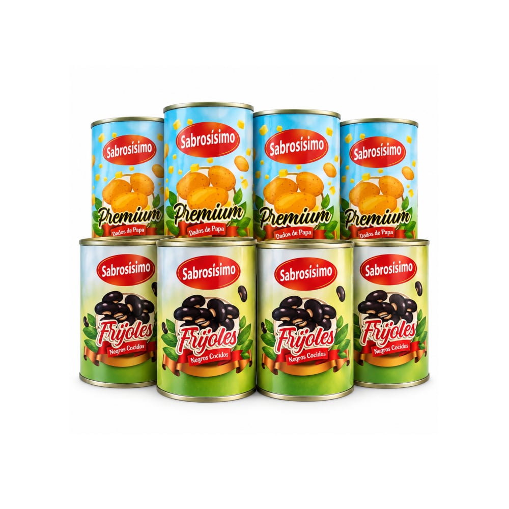 Combo Frijoles negros cocidos Sabrosísimo (4 x 400 g / 14.11 oz) + Dados de papa enlatado Sabrosísimo (4x 425 g / 14.99 oz) - Imagen 1