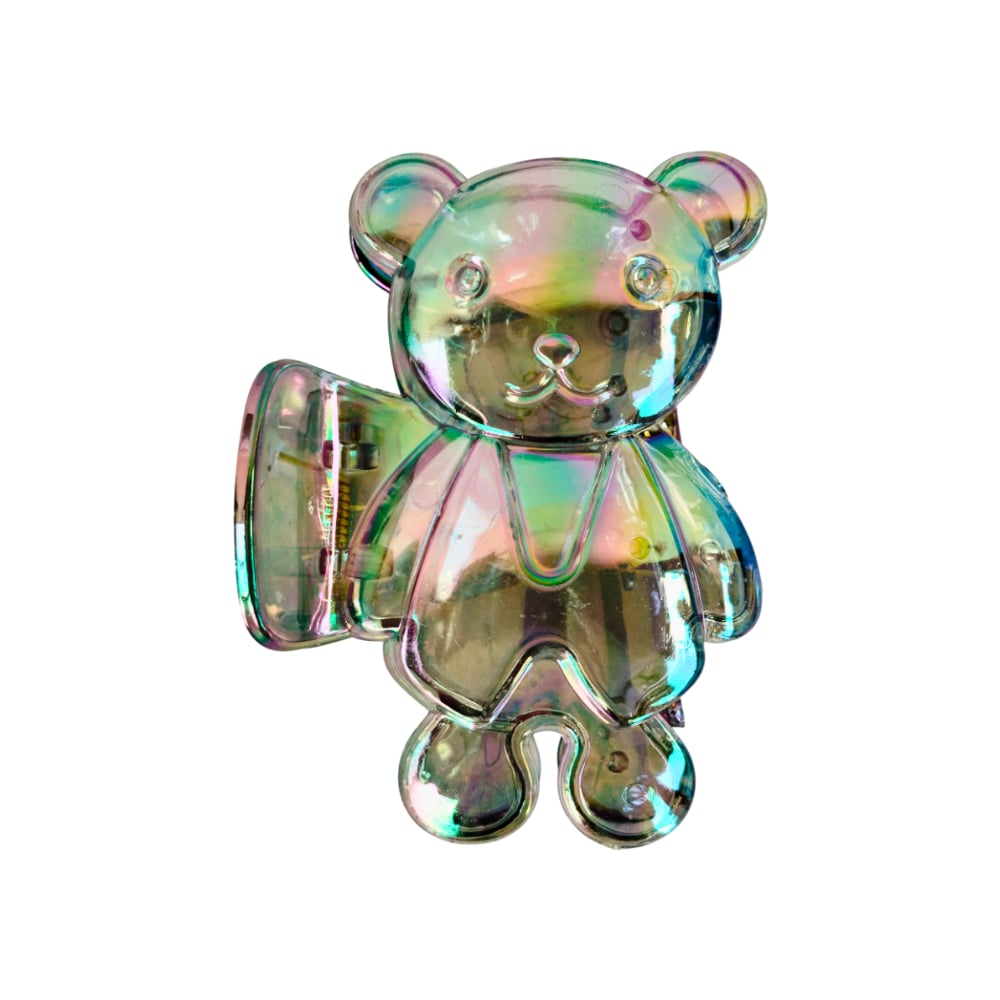 Gancho con figura de oso transparente con acabado tornasolado para el cabello Tiara - Imagen 1