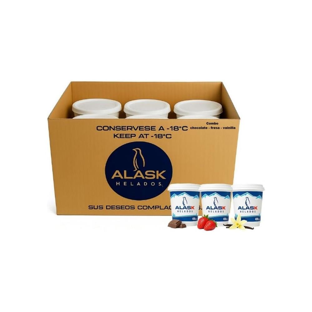 Caja de helados surtidos de chocolate, vainilla y fresa Alask (12 X 400 g) - Imagen 1