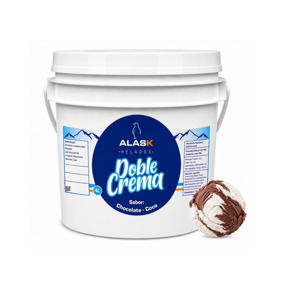 Helado doble crema sabor chocolate y coco Alask (4 L) - Imagen 1