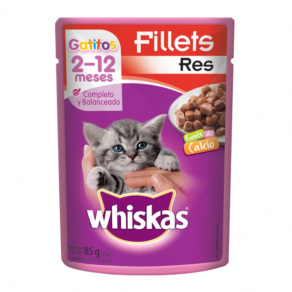 Alimento para gatitos de 2 a 12 meses filetes de res Whiskas (85 g / 2.99 oz) - Imagen 1