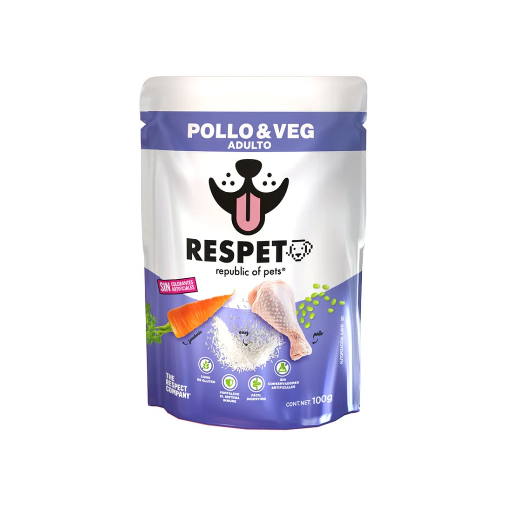 Alimento húmedo para perros adultos con pollo y vegetales Respet (100 g / 3.52 oz) - Imagen 1