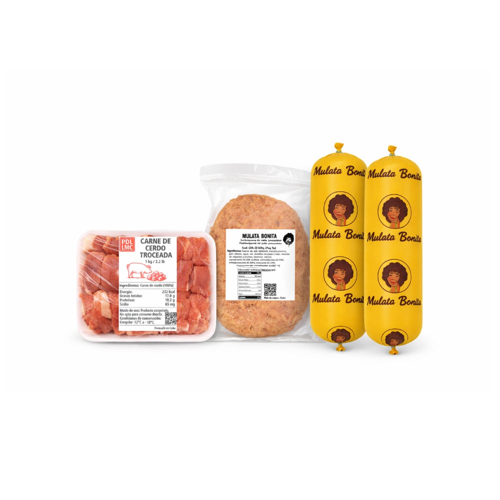 Carne de cerdo troceda + Picadillo condimentado de pollo + Hamburguesa de pollo precocinada - Imagen 1
