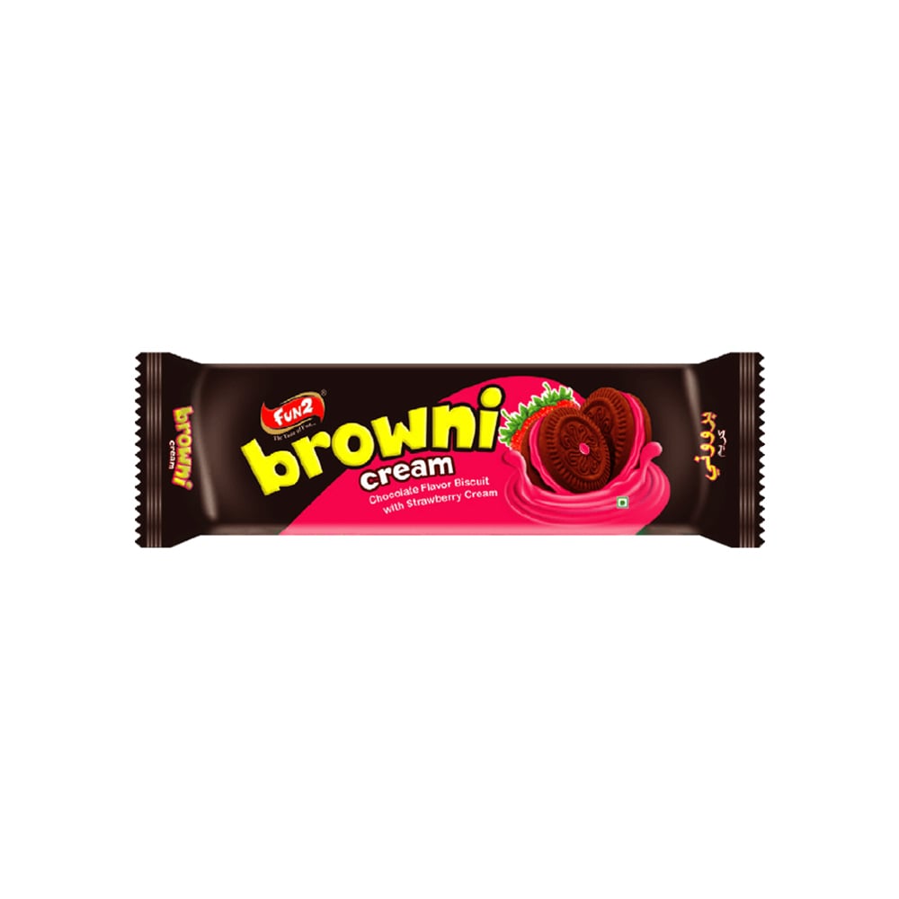 Galletas de chocolate rellenas con crema sabor fresa Browni Cream Fun2 (55 g / 1.94 oz) - Imagen 1