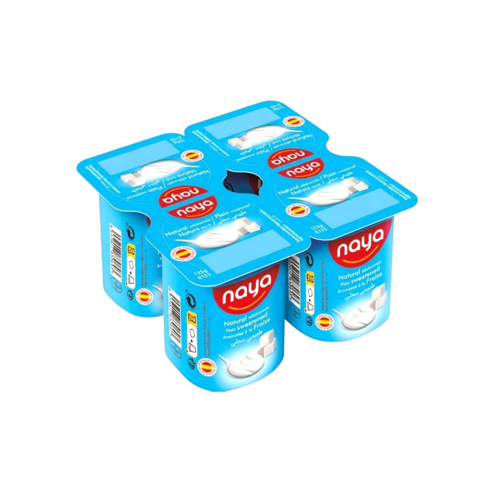 Yogurt pasteurizado sabor natural azucarado Naya (4 x 125 g / 4.41 oz) - Imagen 1