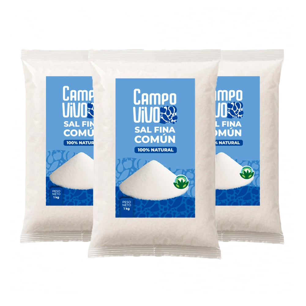 Sal fina común Campo Vivo (3 x 1 kg / 2.2 lb) - Imagen 1