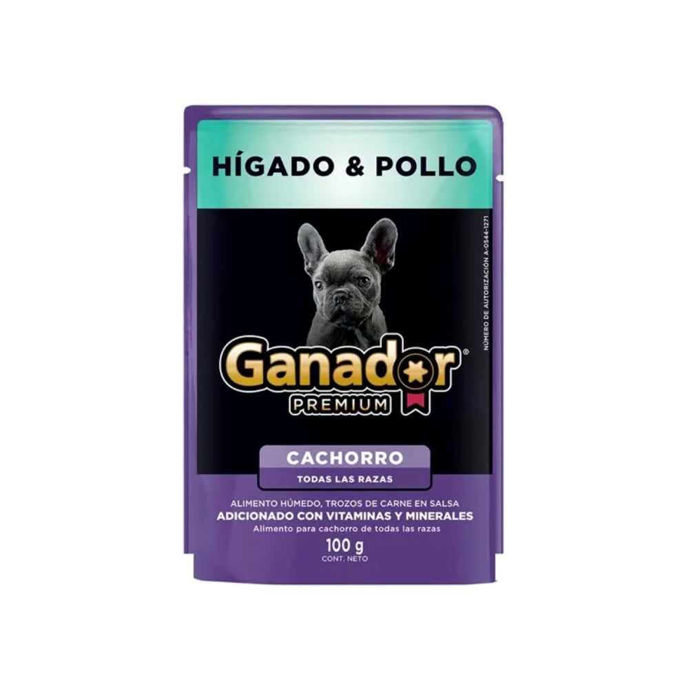 Alimento húmedo para cachorro toda raza trozos de carne en salsa hígado y pollo Ganador Premium (100 g / 3.5 oz) - Imagen 1