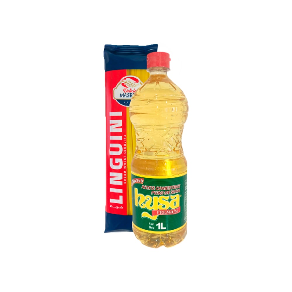 Aceite de soya puro Hysa (1 L) + Espaguetis linguini Delicia Masreya (500 g / 1.1 lb) - Imagen 1