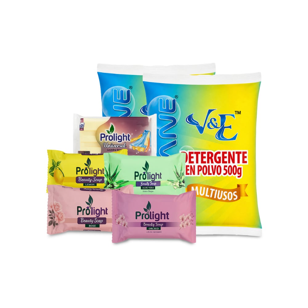 Combo de higiene y limpieza #2:  Detergente en polvo multiuso con aroma floral Lavane + Jabones de belleza Prolight + Jabón de lavar con enzimas Prolight - Imagen 1