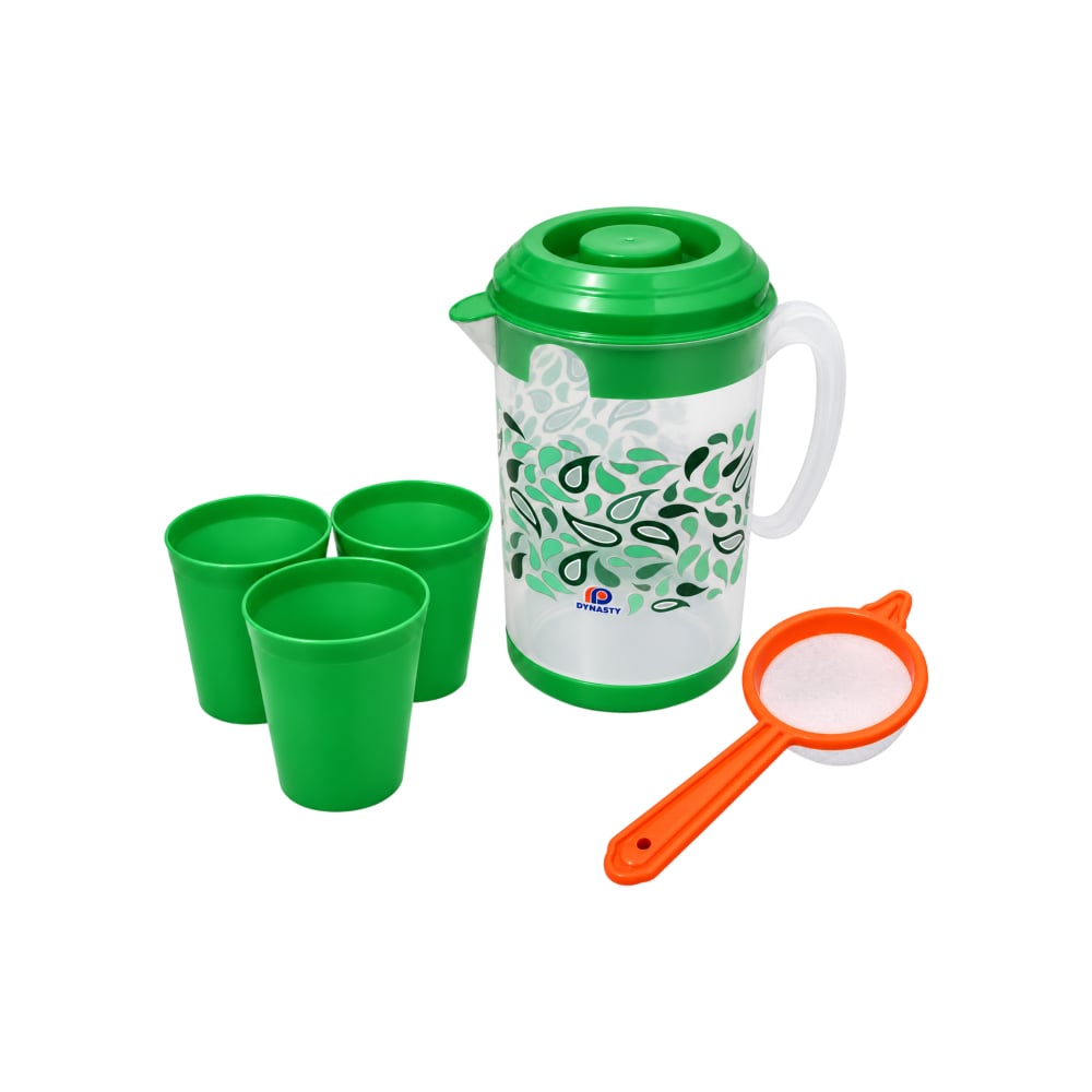 Juego verde de jarra plástica con tapa, vasos y colador CasaBlaca - Imagen 1