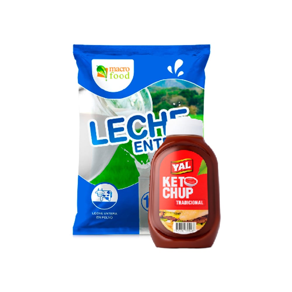 Ketchup tradicional Val (400 g / 14.11 oz) + Leche entera en polvo Macro Food (1 kg / 2.2 lb) - Imagen 1