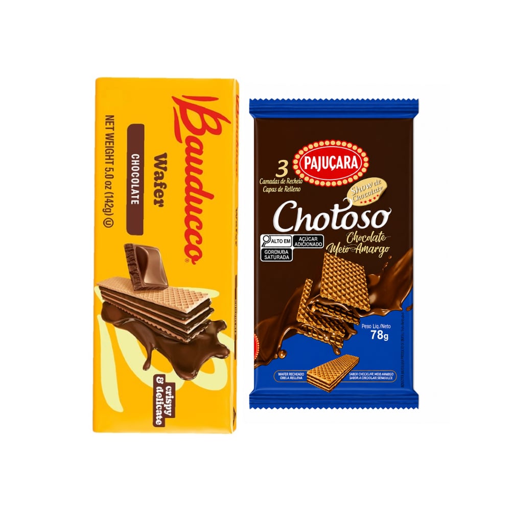 Sorbetos rellenos con crema sabor a chocolate Bauducco (142 g / 5.0 oz) y sorbetos rellenos de chocolate semi-amargo Chotoso Pajucara (78 g / 2.75 oz) - Imagen 1