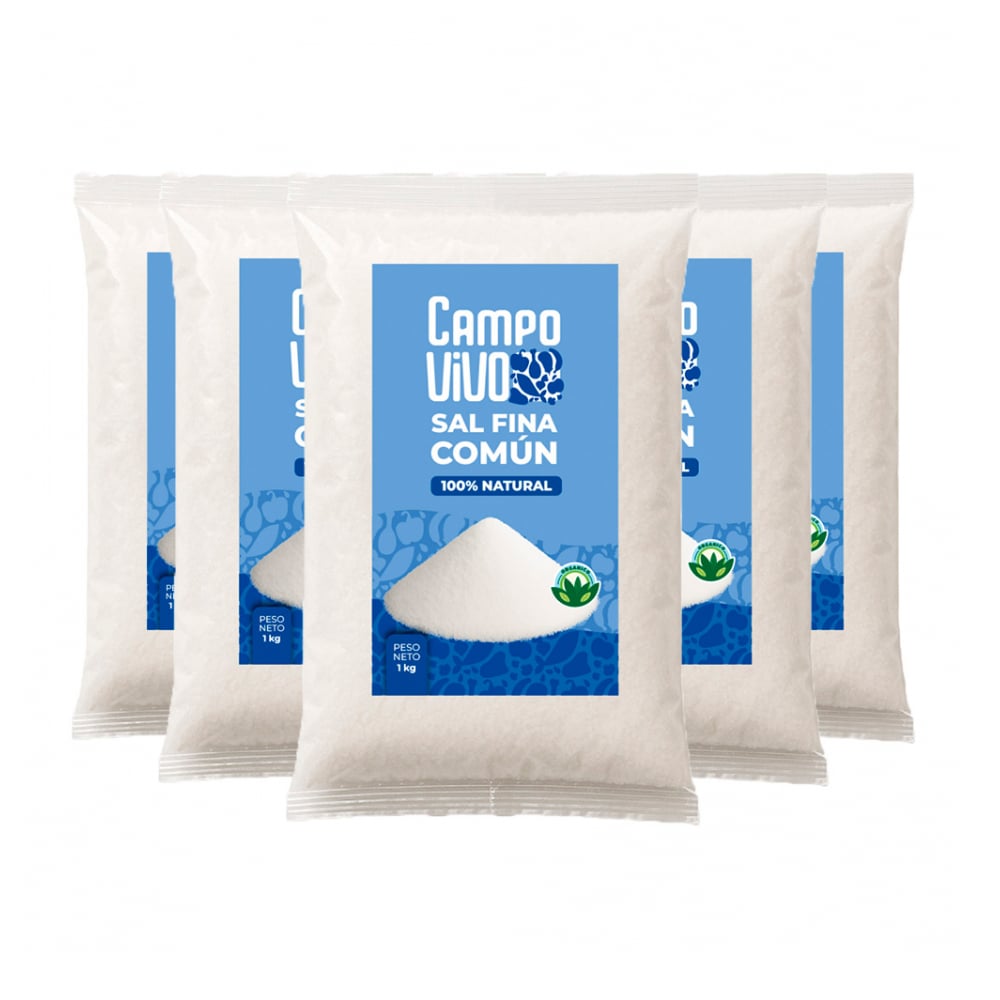 Sal fina común Campo Vivo (5 x 1 kg / 2.2 lb) - Imagen 1