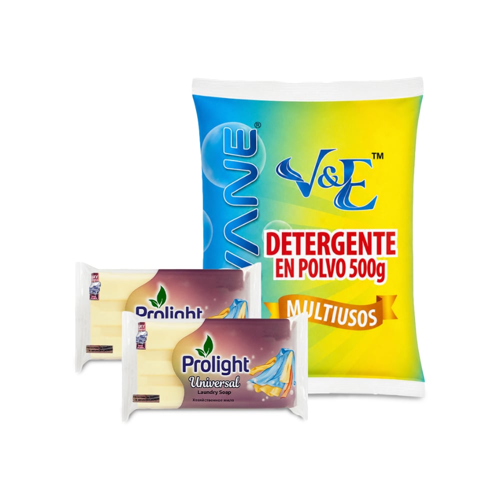 Combo básico de higiene y limpieza #9: Detergente en polvo multiuso con aroma floral Lavane + Jabón de lavar con enzimas Prolight - Imagen 1