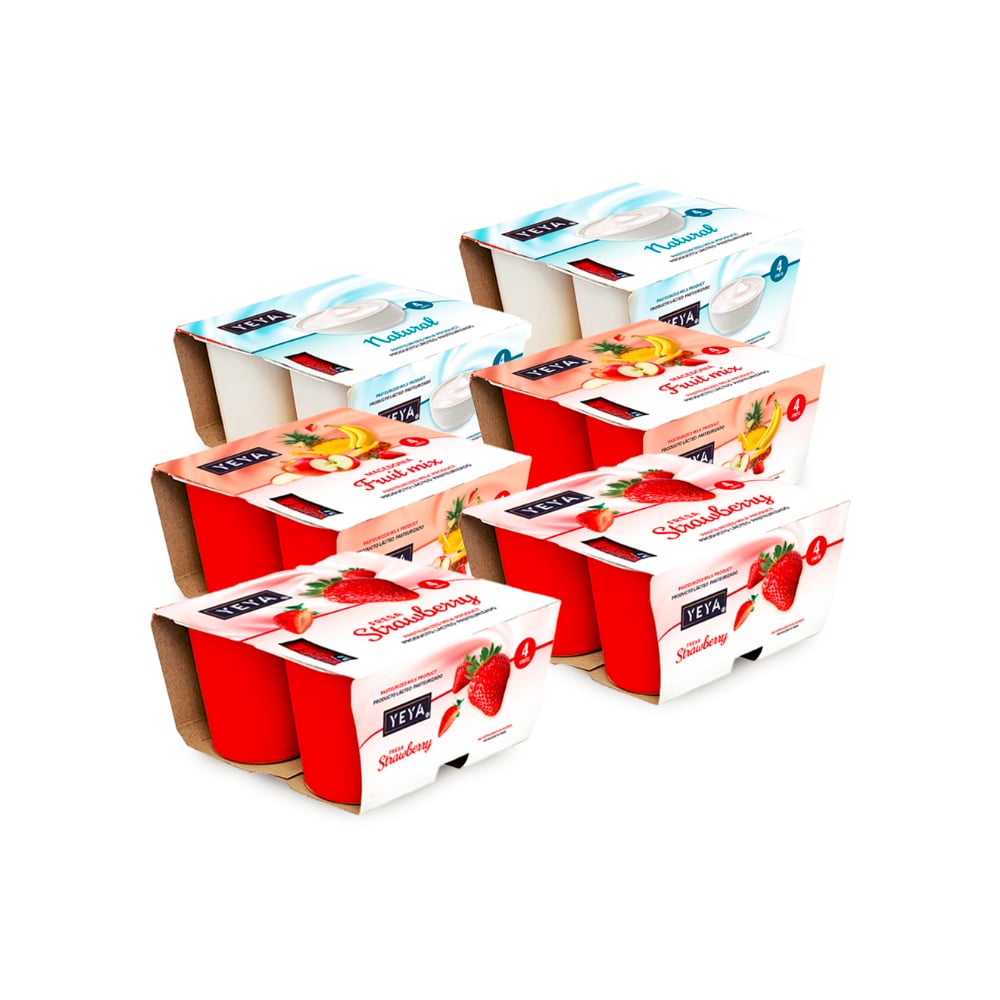 Yogurt pasteurizado sabor fresa + Yogurt pasteurizado sabor macedonia + Yogurt pasteurizado natural - Imagen 1
